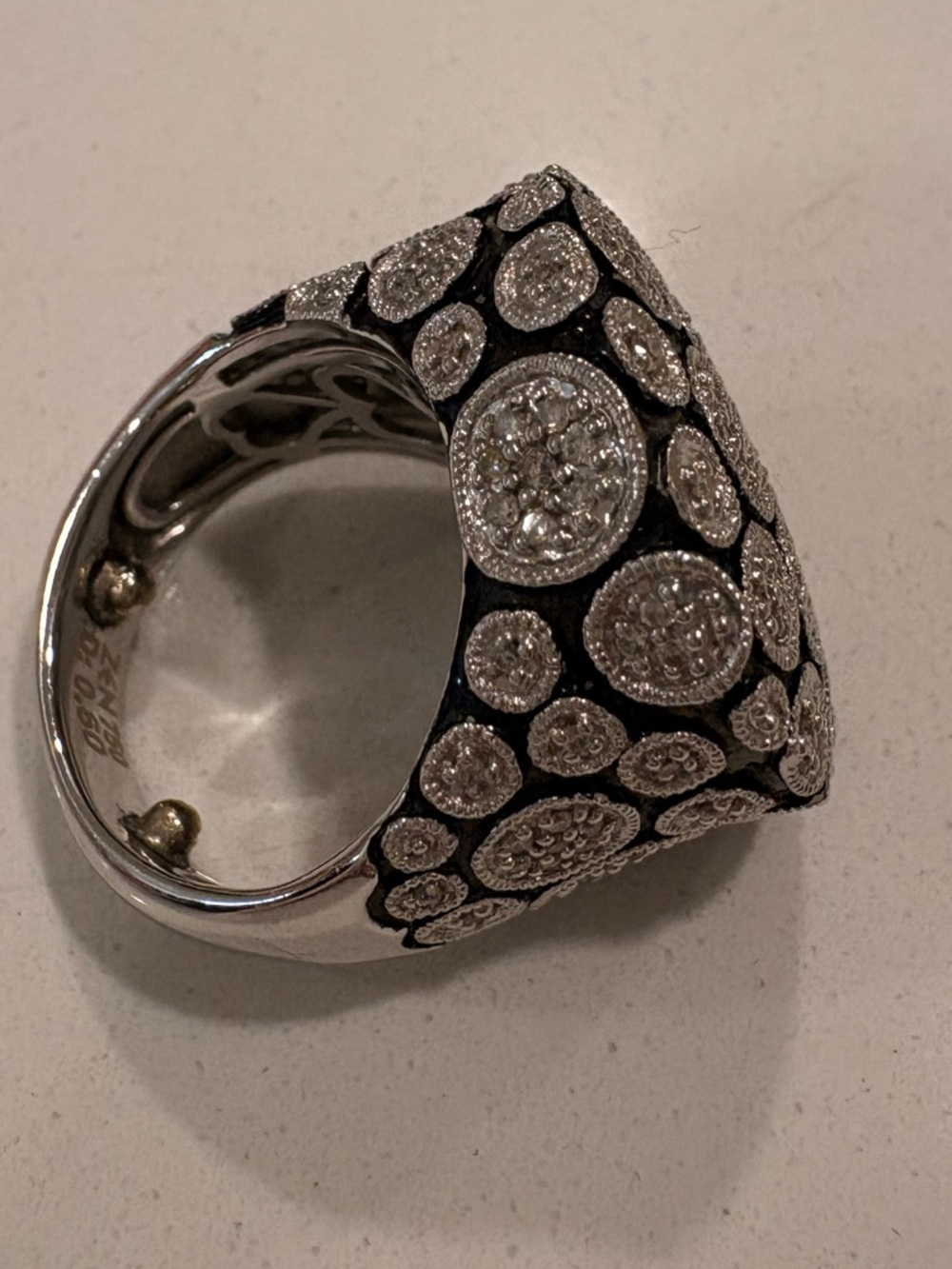 Sterling Silver Pavé Dot Statement Ring - Black & Silver - Picture 3 of 5
